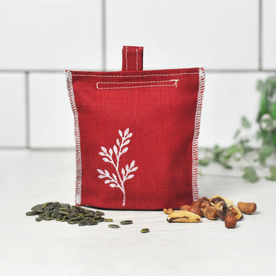 Reusable linen snack bag in red