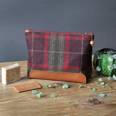 Red woollen Recycled leather wash bag