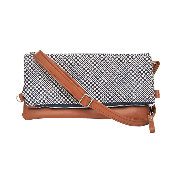 Dahlia Fold over Bag Navy Shibori