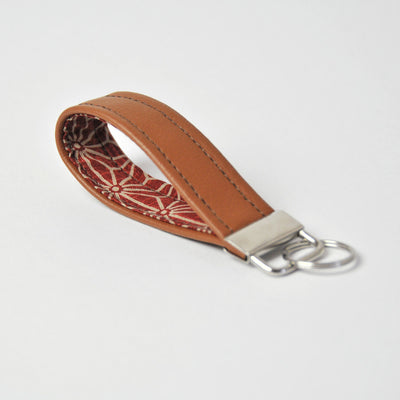 Recycled leather keychain in red asanoha