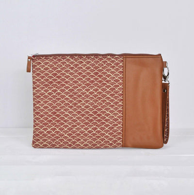 Recycled leather laptop case in red Japanese wave