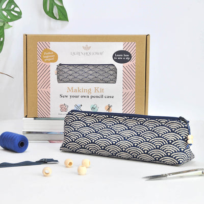 Sew your own pencil case making kit in navy blue