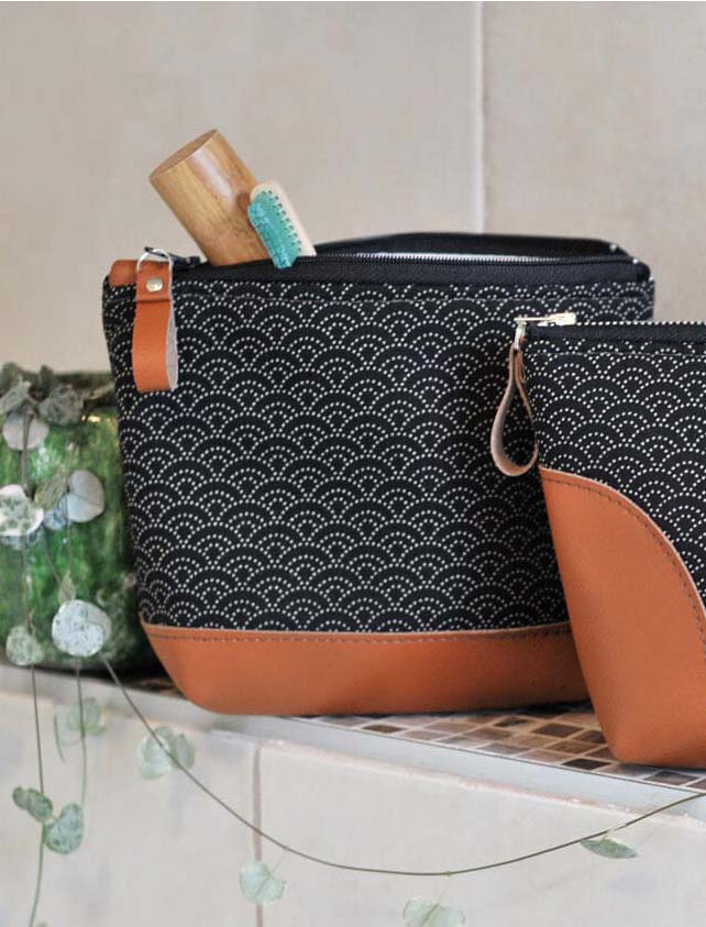 Recycled leather toiletry and make up storage