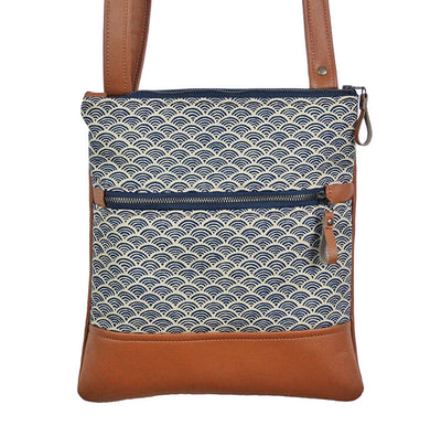 Recycled leather josephine crossbody bag in blue japanese wave