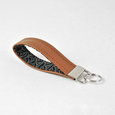 Recycled leather keychain in black Japanese wave
