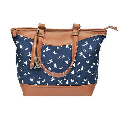 recycled leather shoulder bag in navy bird